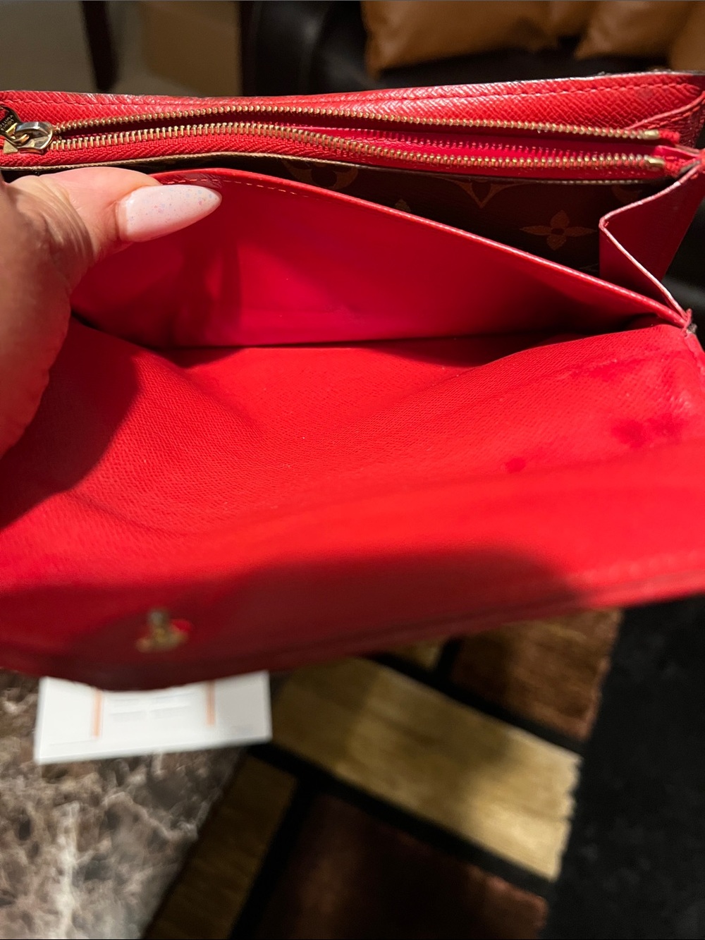🔥🔥🔥Louis Vuitton Brown Monogram Envelope Wallet with Red Trim with 2 COA! - Picture 10 of 15